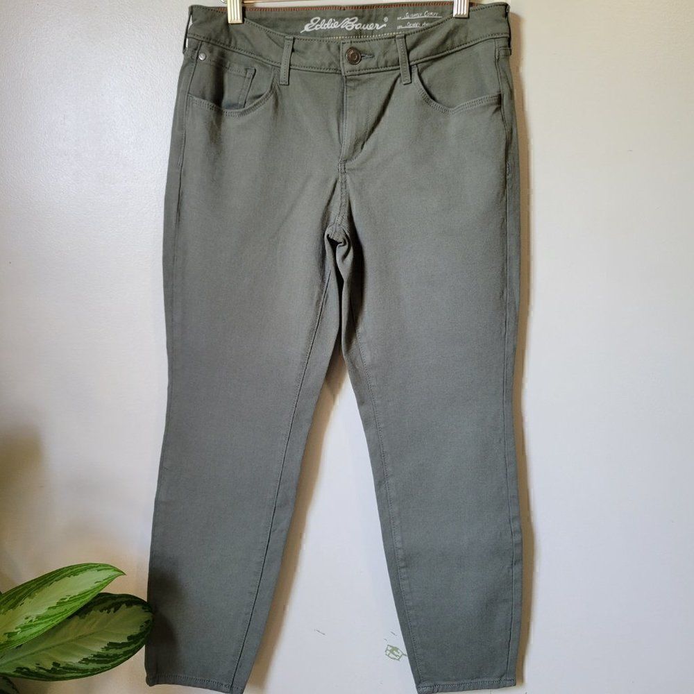 EUC EDDIE BAUER SLIGHTLY CURVY SKINNY ANKLE ARMY GREEN JEANS SZ 12 PETITE